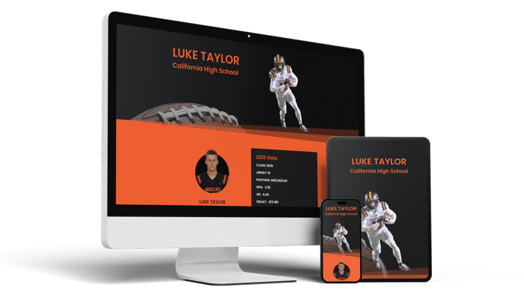 Athlete recruiting profile on a multi device mockup